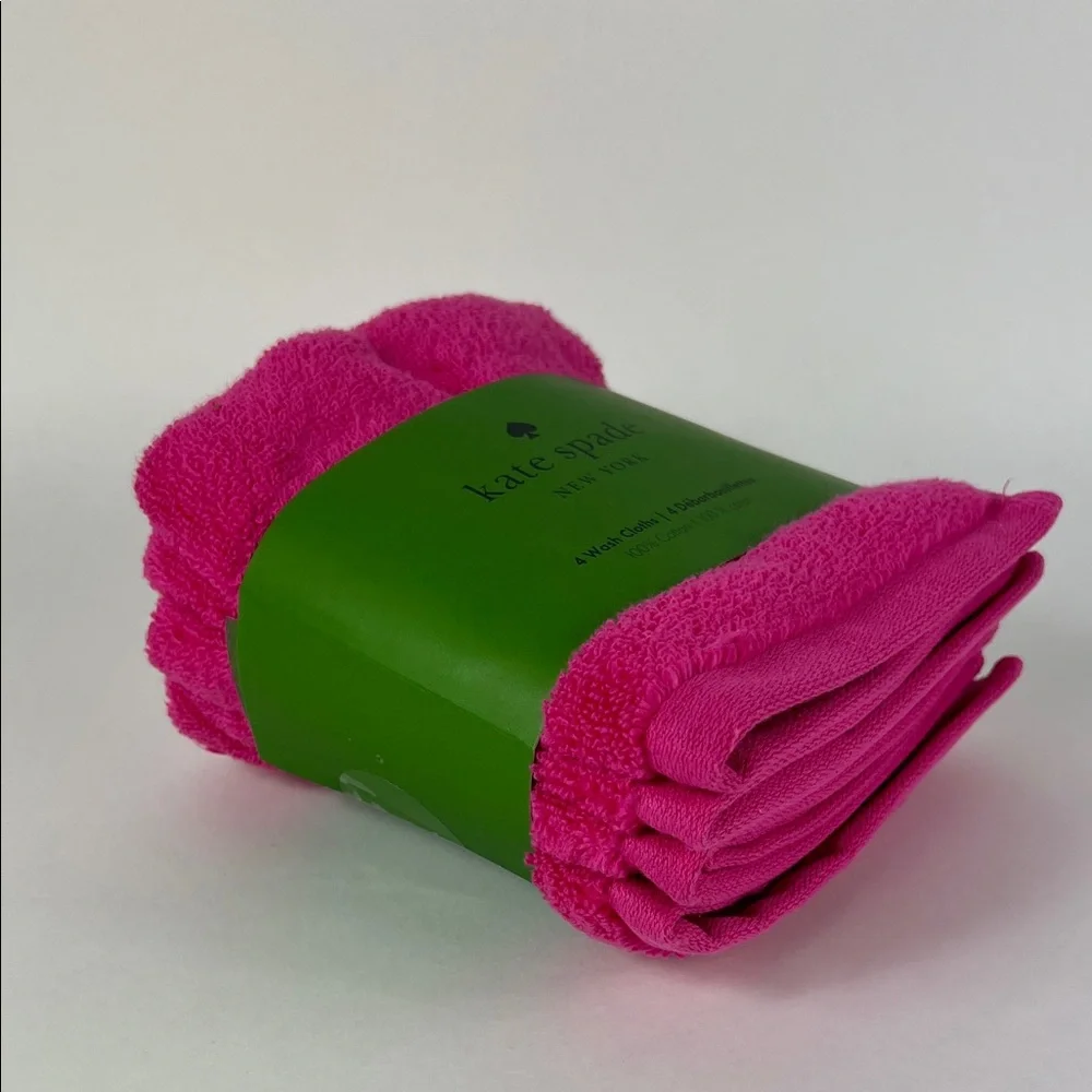 Kate Spade Wash Cloth Set of 4 Bright Pink 100% Cotton 13